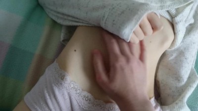 tickling a giggling Alena all over