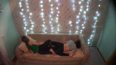 Two Lesbian Girls Gently Caress each Other. Lesbian Kissing and Caresses
