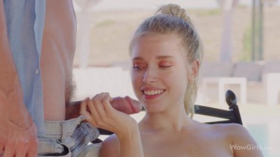 WOWGIRLS Hottest blonde girl xxs taboo Freya Mayer sucking big white cock and getting fucked by the pool
