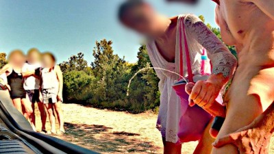 BEACH ADVENTURE: cock exposed to people and a nasty woman makes very romantic sexx me cum