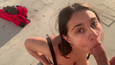 Public Face fucking busty female bodybuilder handjob Indian in Malibu and swallows cum — IG: @haileyrose