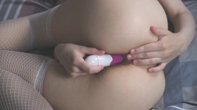Lustful anime girl in a bandage xxx sexy bf video with chains plays with a vibrator ass