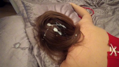 Cum horny swingers party on babe's hair!