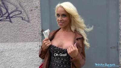 Tattooed busty German blonde MILF fucked hard against a tree