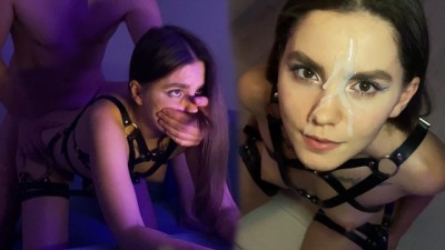 Hot Brunette in Harness Sucks and Jumps on My Dick!