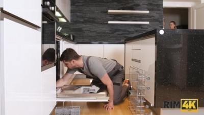 Unexpected Blow for the Repairman - Hot Client Delivers a Steamy Rimjob